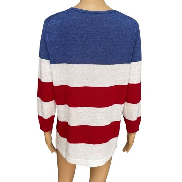 TALBOTS Women's 100% Linen Sweater Long Sleeve Striped Multicolor Size M NWOT - Picture 3 of 7